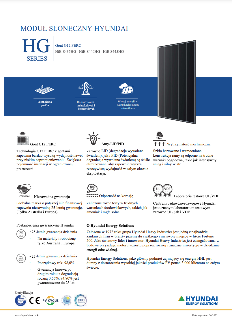 Panel fotowoltaiczny Hyundai 440 HiE-S440HG BF - Dobra Cena - Sklep Soltech